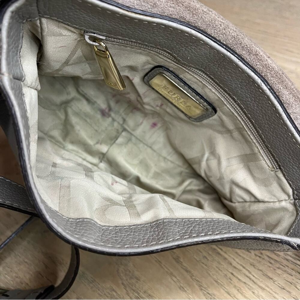 Furla Jo Gray Pebbled Leather Crossbody Micro Mini Bag - Picture 9 of 9